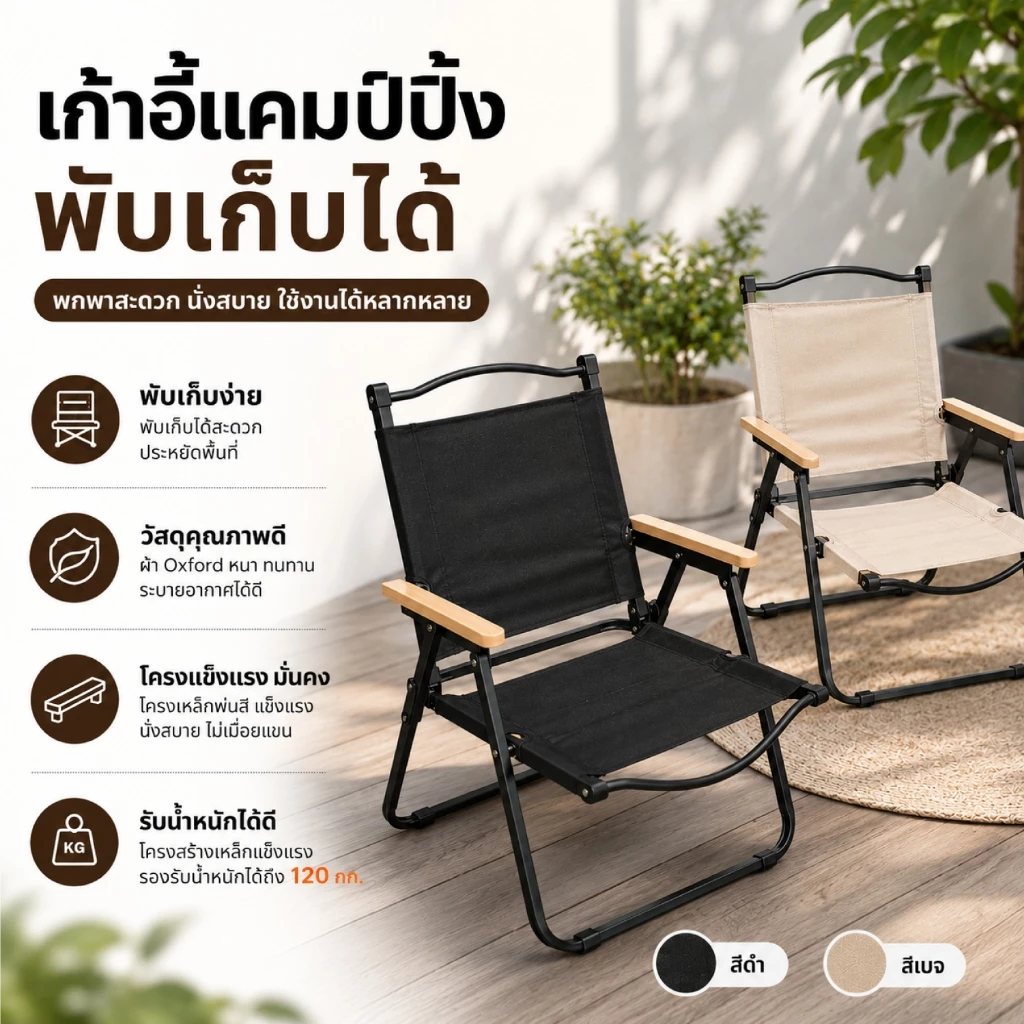 เก้าอี้แคมป์ปิ้ง รุ่น SY-01 เก้าอี้สนาม พับได้ ปิกนิก พับเก็บง่าย น้ำหนักเบา