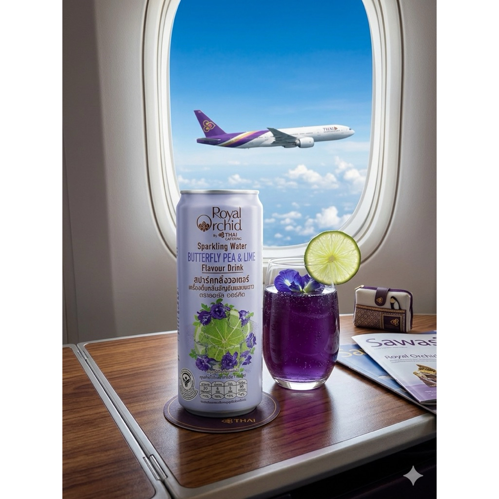 ✈️NEW✈️ น้ำอัญชันมะนาวโซดา 6 กระป๋อง การบินไทย puff and pie กระป๋องบรรจุ 330 ml
