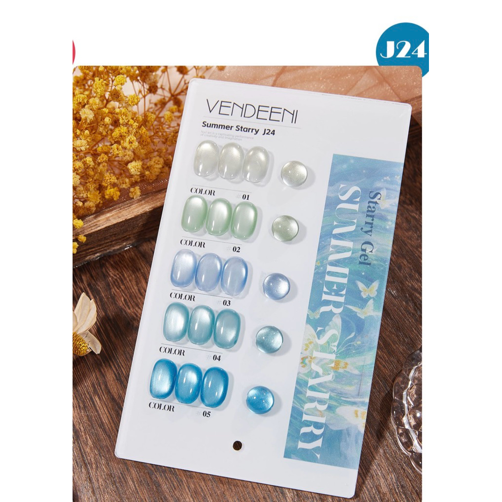 สีลูกแก้ว Vendeeni J24 เซท5สี โทนฟ้าเขียวแถมชาร์ท