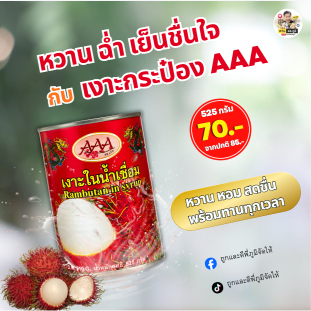 เงาะกระป๋อง AAA เงาะในน้ำเชื่อม เนื้อแน่น กรอบ หวาน 525 กรัม