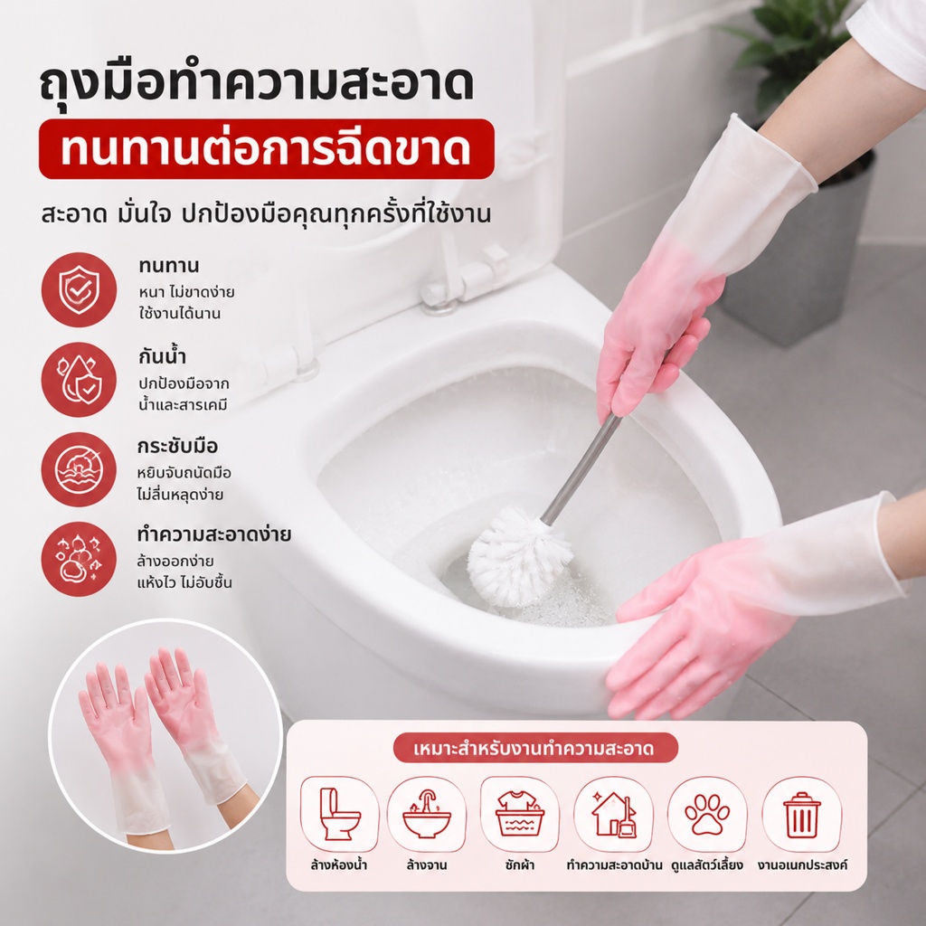 HHsociety ถุงมือซิลิโคน ถุงมือล้างห้องน้ำ ถุงมือ ล้างจาน PVC