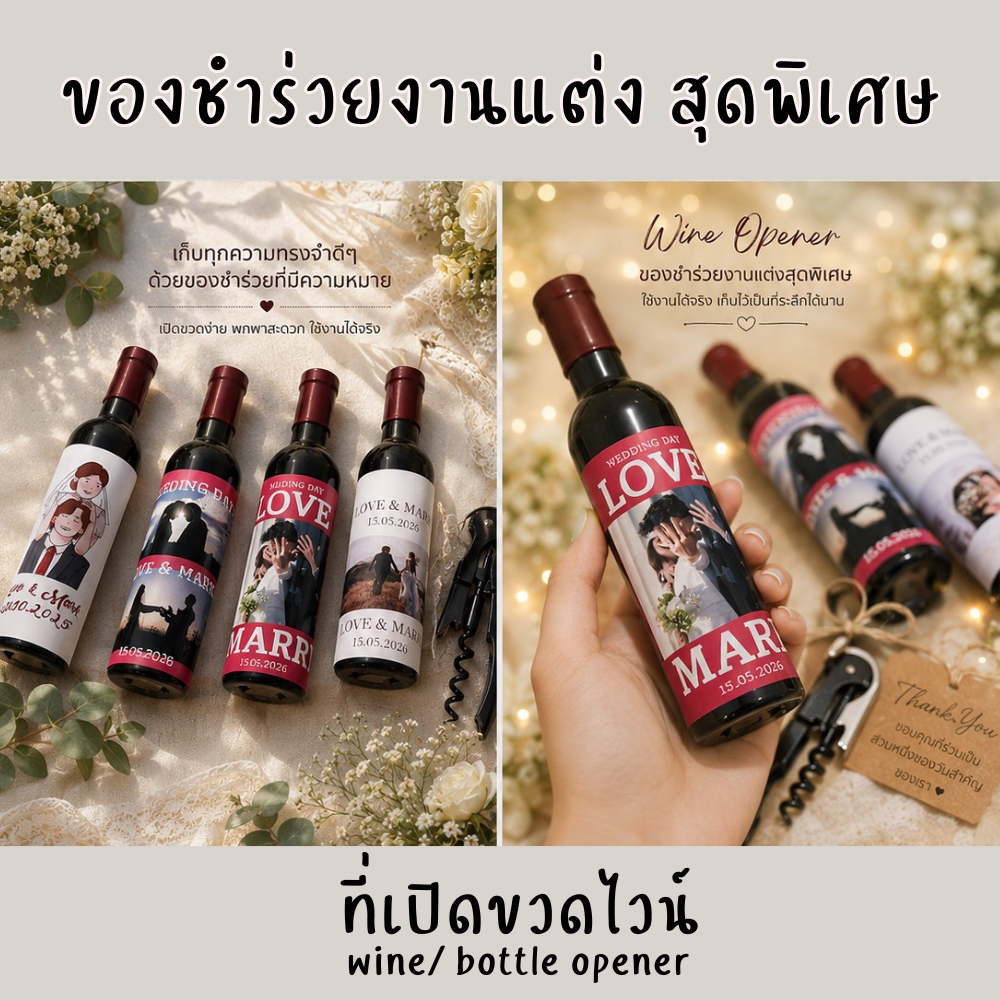 พร้อมส่ง ของชำร่วยงานแต่ง ทรงขวดไวน์ ที่เปิดไวน์ มีแม่เหล็ก ติดตู้เย็นเปิดไวน์แดง ฝาเบียร์  ใช้งานง่าย