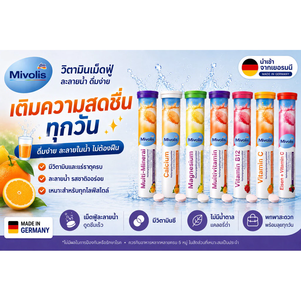 VitaminCEffervescentวิตามินซีเม็ดฟู่ละลายน้ำ20เม็ดนำเข้าเยอรมันพร้อมส่ง