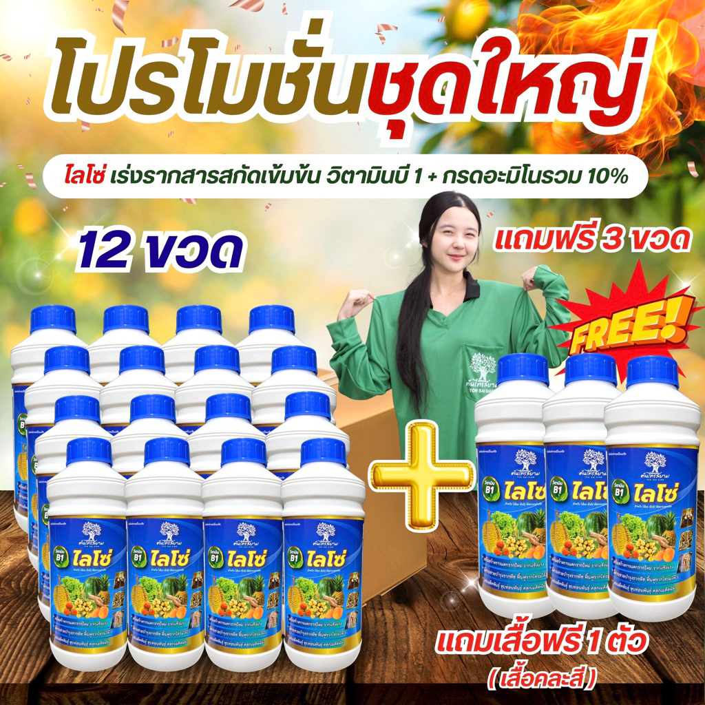 ชุดพิเศษโปร 12 เเถม 3 ไลโซ่ ยาเร่งรากวิตามินบี1+กรดอะมิโน 10% แตกรากเยอะ รากเเข็งเเรง เเช่ท่อนพันธุ์ ขนาด 1 ลิตร