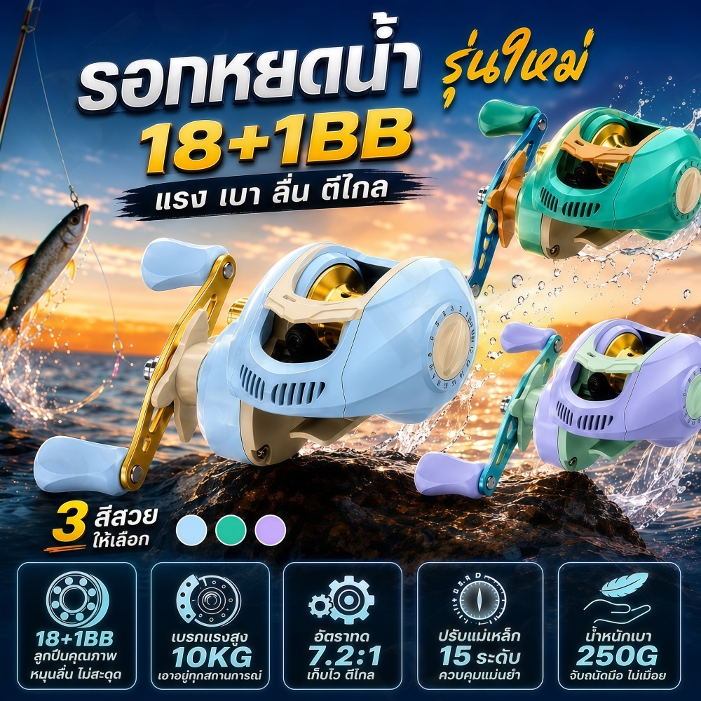 A08-รอกเบทคาสติ้ง (Baitcasting Reel)  รอกหยดน้ำ (มีหมุนซ้ายและหมุนขวา) ความแข็งแรงสูง เบรกคู่ น้ำหนักเบา 🐠พร้อมส่ง🐠