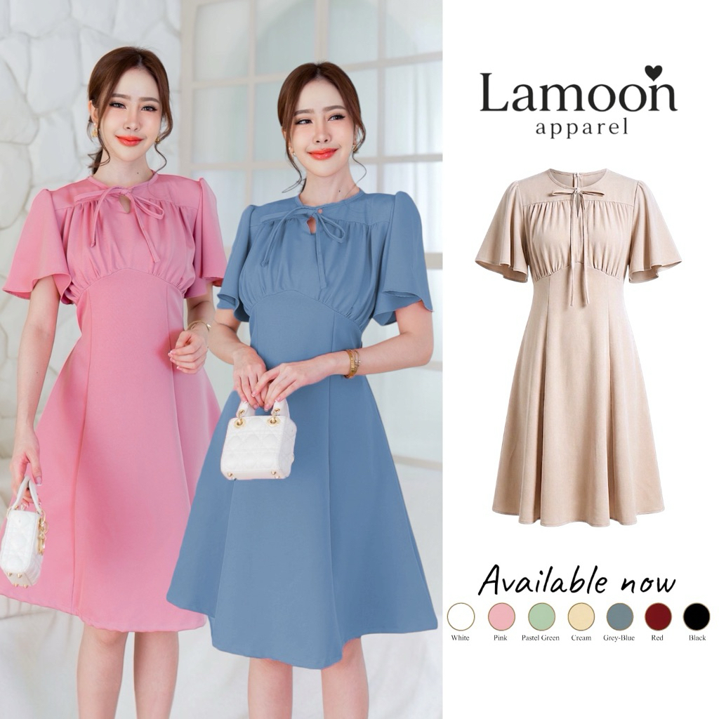 [พร้อมส่ง]Beauty dress เดรสออกงานดีเทลคอผูกโบว์ ป้าย VERA ชุดไปงานแต่ง ชุดไปคาเฟ่ by Lamoon apparel