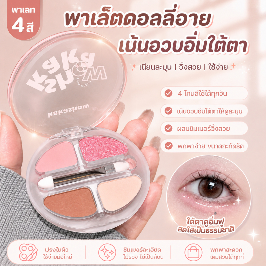 Kakashow ดอลลี่อายพาเลต 4 สี พาเลตตา ไฮไลต์+เฉดดิ้ง  จบในตลับเดียว เขียนง่าย กันน้ํากันเหงื่อ ติดทนนาน