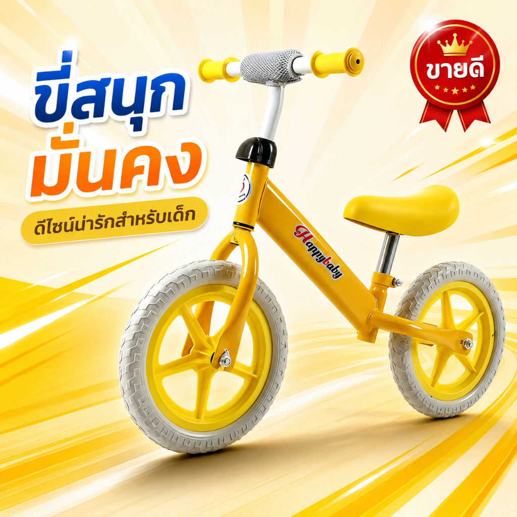 จักรยานฝึกทรงตัวเด็ก เบาะนุ่ม ปรับสูงได้ ล้อทนทาน สำหรับหัดขี่ รถบาลานซ์