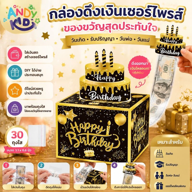กล่องดึงเงิน กล่องของขวัญวันเกิด วันเกิด รับปริญญา วันแม่ วันพ่อ เซอร์ไพรส์ กล่องดึงเงิน กล่องเงินเซอร์ไพรส์วันเกิด