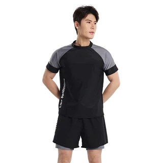 ชุดว่ายน้ำชาย 2ชิ้น สไตล์สปอร์ตเกาหลี เสื้อแขนสั้น+กางเกงขาสั้น2ชั้น มีซับในกันโป๊