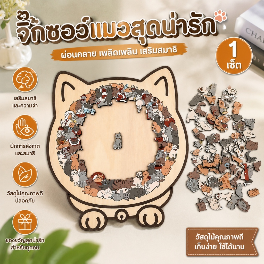 ปริศนาจิ๊กซอว์ไม้แมว, เครื่องประดับปริศนาแมว|สีปริศนารูปแมวสี โมรันดี พร้อมกรอบรูปแมว ภาพเงา 135 ชิ้นรูปสัตว์แมวตกแต่ง