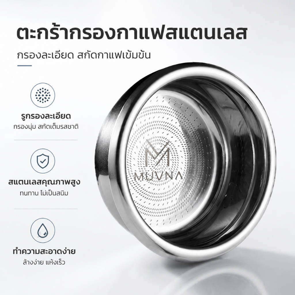 MUVNA Mobius Filter Basket 58.5mm ตะแกรงกาแฟสแตนเลส 304 18-20g ไม่มีขอบ