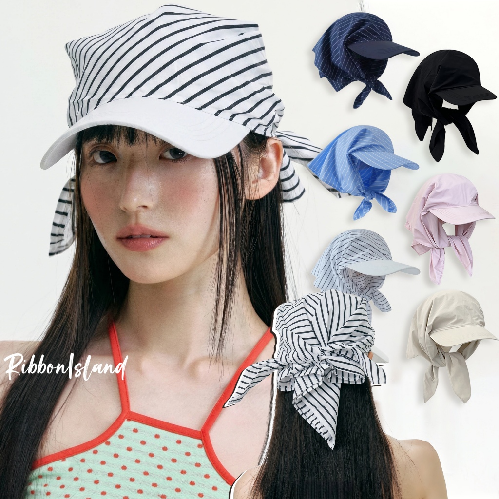 หมวกกันแดด หมวกโพกหัว ใหม่ ins แห้งไว ดีไซน์ผูกปม ลายทาง บัวเชิงชายกว้าง ผ้าเท่ หมวก พร้อมส่งในไทย