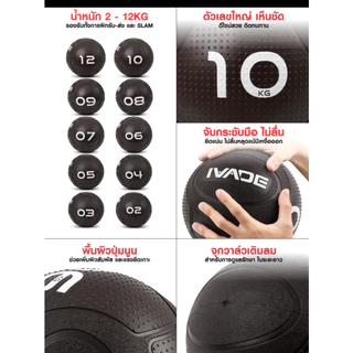 2-IN-1 ลูกบอลน้ำหนัก 2-12KG Medicine & Slam Ball สี DARK CHOCOLATE (MD12133)- เครื่องออกกำลังกาย แบรนด์ IVADE