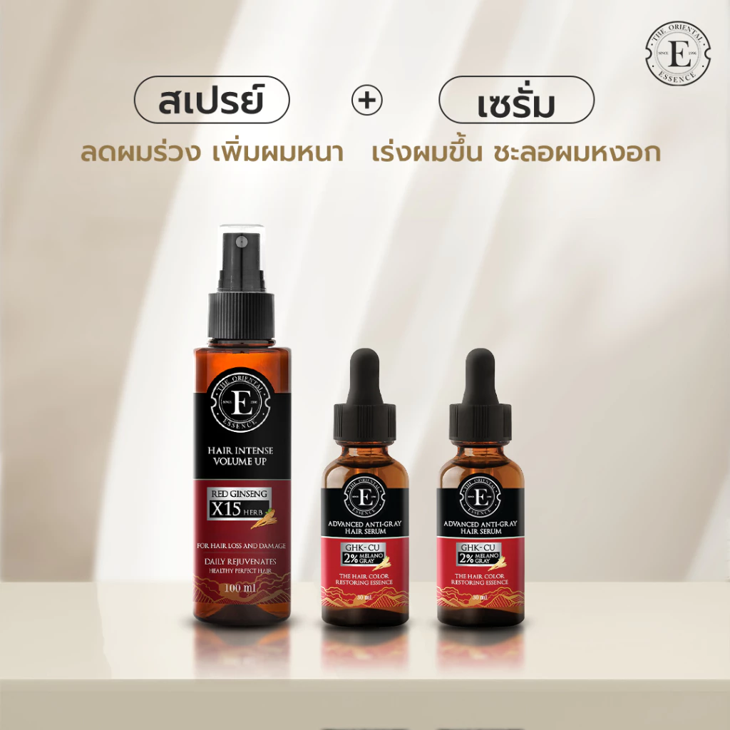สเปรย์ลดผมร่วง เพิ่มผมหนา แถมฟรีเซรั่มเร่งผมขึ้น ชะลอผมหงอก (สเปรย์ 1 + เซรั่ม 2)