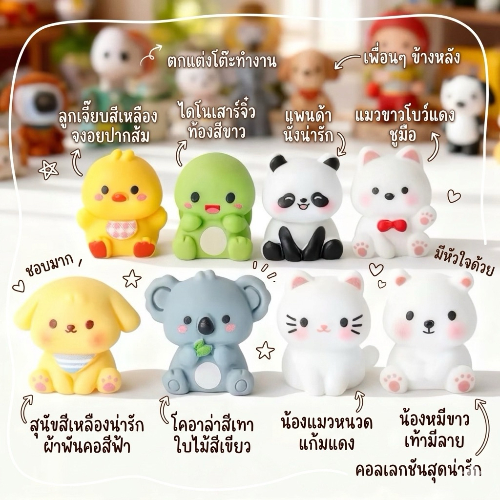 🇹🇭 (เซ็ท 8 ชิ้น) # แก๊งสัตว์น่ารัก เป็ด แพนด้า  3D ตุ๊กตาจิ๋ว โมเดลจิ๋ว ตุ๊กตาเรซิ่น แต่งบ้าน แต่งสวน ตั้งโต๊ะทำงาน Diy ราคาถูก Shopee Lazada