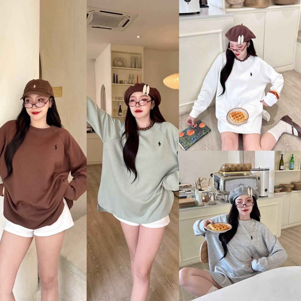 เสื้อแขนยาวคอกลมผ่าข้าง งานปักม้า ทรง oversize ผ้านุ่มลื่น ใส่สบาย Siwa