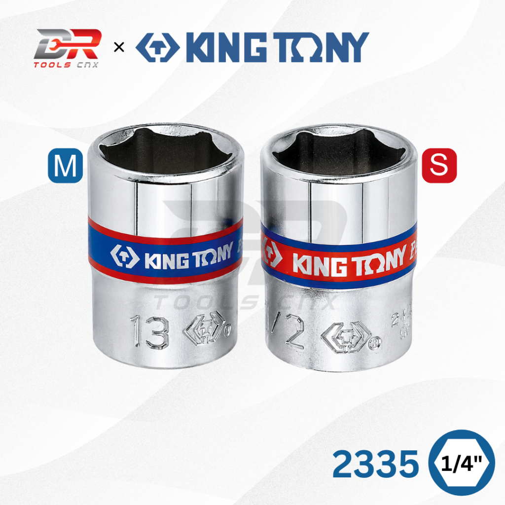 KING TONY ลูกบ๊อก สั้น สีขาว รู 1/4”(2หุน) 6เหลี่ยม รุ่น 2335M  2335S