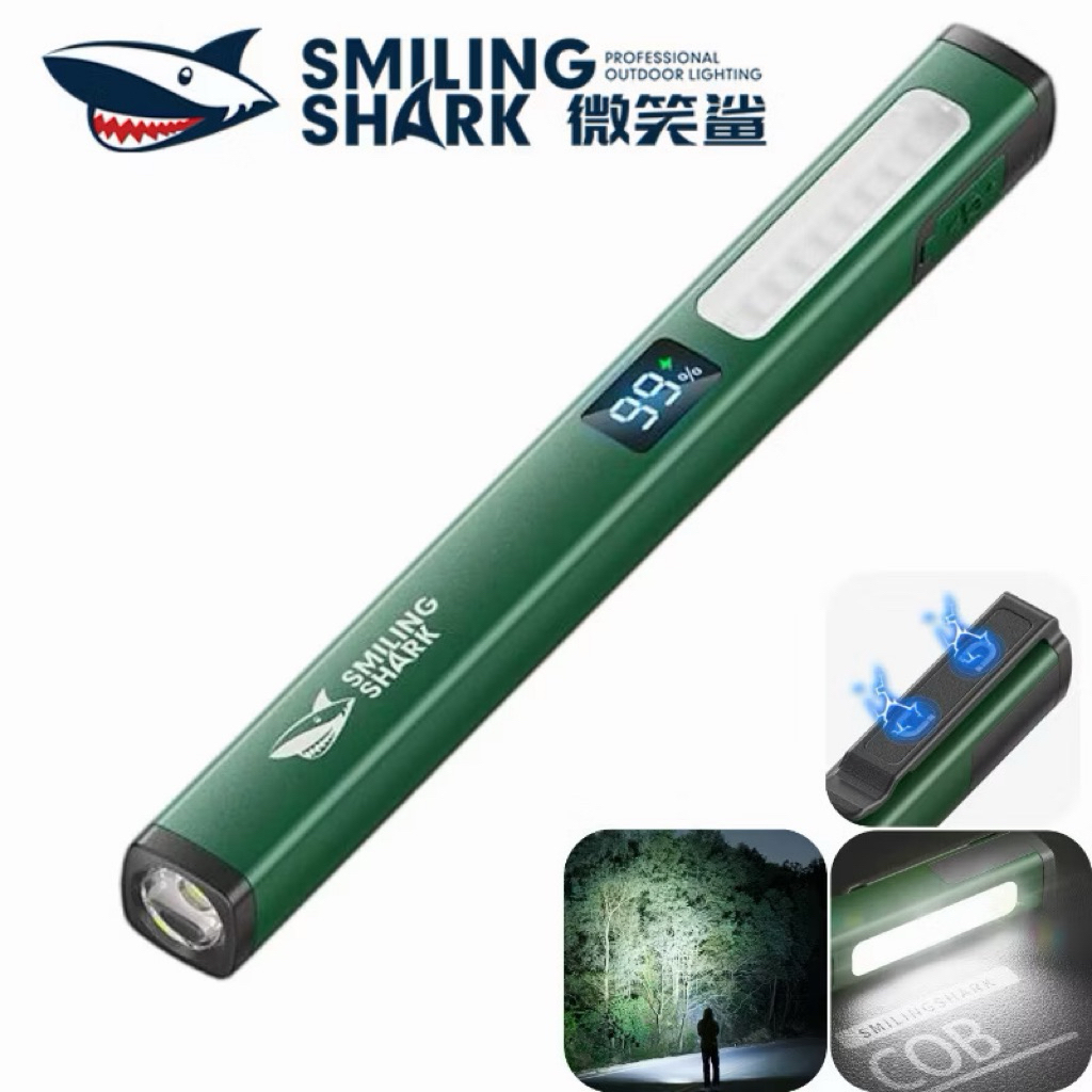 Smiling SHARK ไฟฉาย LED 6 โหมดแม่เหล็กทํางาน COB Sidelight นํา ClipType-c ชาร์จไฟฉายกันน้ํากลางแจ้ง GZ5112