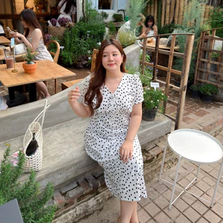 (❤️อกถึง 50") Dotty Darling Dress เดรสสาวอวบ ชุดสาวอวบ