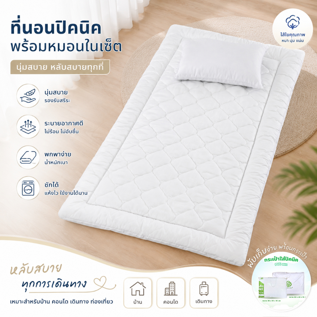 Phurinn (เฉพาะไส้)ไส้ที่นอนเด็ก ไส้หมอนเปล่า สำหรับเปลี่ยน นุ่มเด้ง ไม่ยุบตัว กันไรฝุ่น ระบายอากาศดี