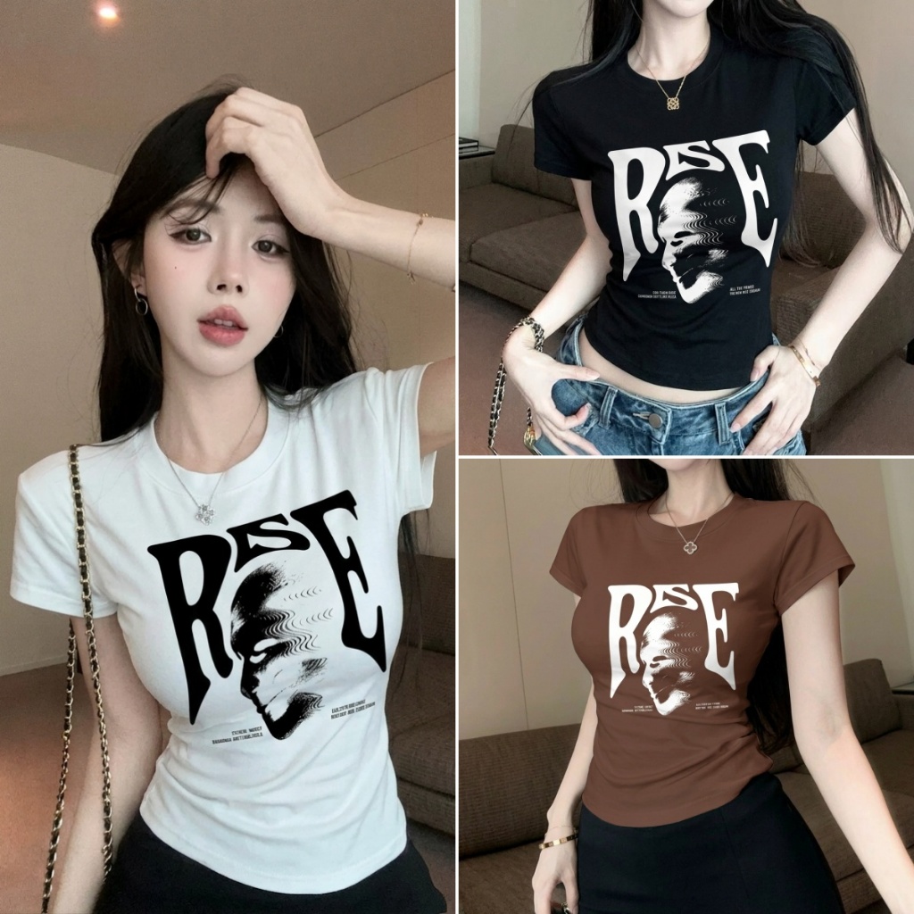 Bella Shop เสื้อยืดสีขาวผู้หญิงY2K เสื้อยืดแขนสั้นทรงสลิมฟิต การออกแบบลวดลายพิมพ์ สไตล์ย้อนยุคแบบอเมริกัน ผ้านี้สบาย