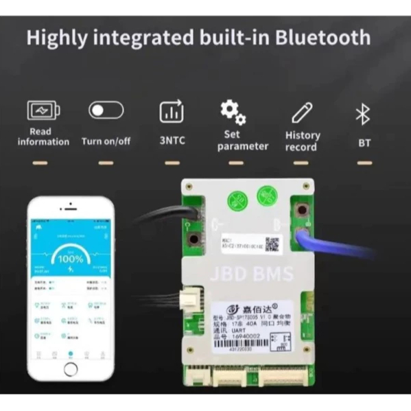 JBD BMS Smart BMS 7-14S, ใช้กับ LiFePO4, NMC, Li-ion ตั้งค่าได้ พร้อม Bluetooth NTC มีบาลานช์ในตัว