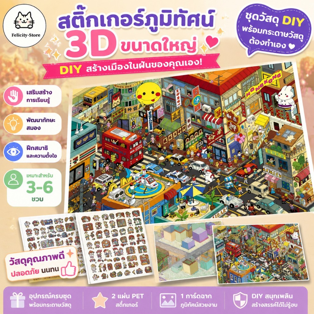 [Art Blue 141.0 Series] สติ๊กเกอร์ภูมิทัศน์ 3D ขนาดใหญ่ Street View City Building Shop SS873
