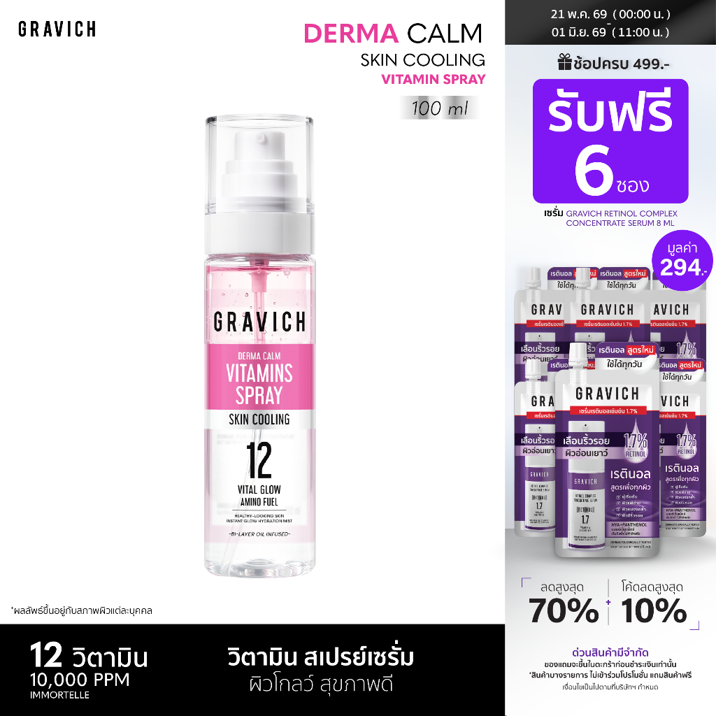 Gravich Derma Calm Skin Cooling Vitamin Spray 100ml สเปรย์เซรั่ม วิตามิน ให้ความสบายผิวอย่างรวดเร็ว สเปรย์ละอองละเอียด