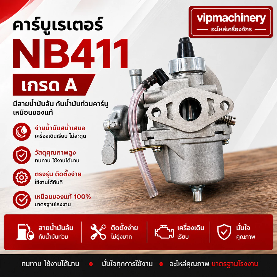 คาร์บู 411 เกรด A มีสายน้ำมันล้น กันน้ำมันท่วมคาร์บู เหมือนของแท้ คาร์บูเรเตอร์ NB411 RBC411 โรบิ้น มากีต้า เกรด A