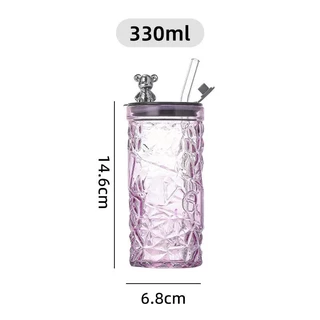 ปลีก/ส่ง แก้วน้ำทรงเพชร หรูหรา กระบอกน้ำมีฝาปิดพร้อมหลอด เลือกสีได้ 330ML