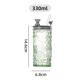 ปลีก/ส่ง แก้วน้ำทรงเพชร หรูหรา กระบอกน้ำมีฝาปิดพร้อมหลอด เลือกสีได้ 330ML