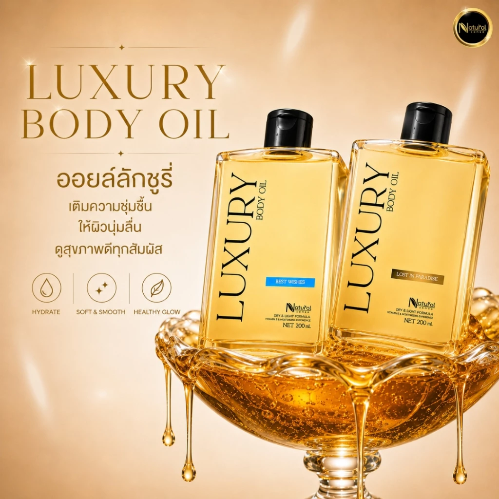 Luxury Body Oil ออยล์บำรุงผิวซึมไว วิตามินอีเข้มข้น บำรุงผิวล้ำลึก กลิ่นหอมติดผิว (100ml/200ml)