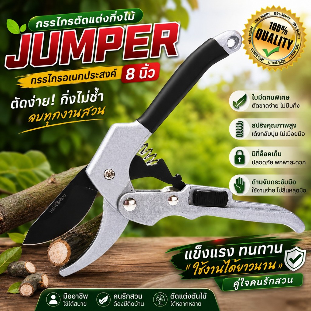 Jumper Kids กรรไกรตัดกิ่ง ตัดแต่งกิ่งไม้  8 นิ้ว พร้อมที่ล็อคเก็บ