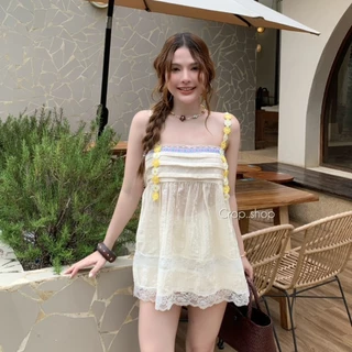 crop..shop มินิเดรสสายเดี่ยว งานสวยเก๋สุด ลมุนมาก สายเสื้อสวยว้าวเวอร์ งานดีเเต่งระบาย งานเลิศมากก