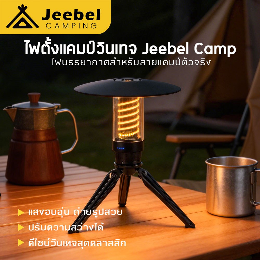Jeebel Camp ไฟแคมป์ปิ้งวินเทจ 2in1 ไฟฉาย ปรับแสง 4 ระดับ พร้อมขาตั้ง ตะเกียง Camping Lantern