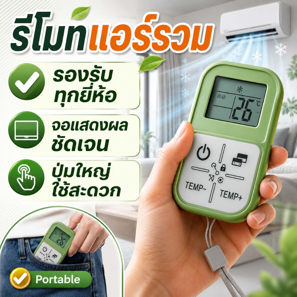 รีโมทแอร์ครอบจักรวาล รีโมทแอร์แบบครอบจักรวาล รีโมท/แอร์ ใช้ได้ทุกรุ่น ใช้งานสะดวก เปลี่ยนแทนของเดิมได้ทันที