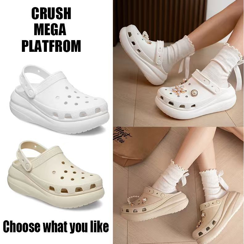 CROCS Classic Crush Clog รองเท้าใส่สบายทั้งชายหญิง มีสีขาวครีม ดีไซน์โมเดิร์น ใส่ประจำวันได้เลย พร้อมส่ง