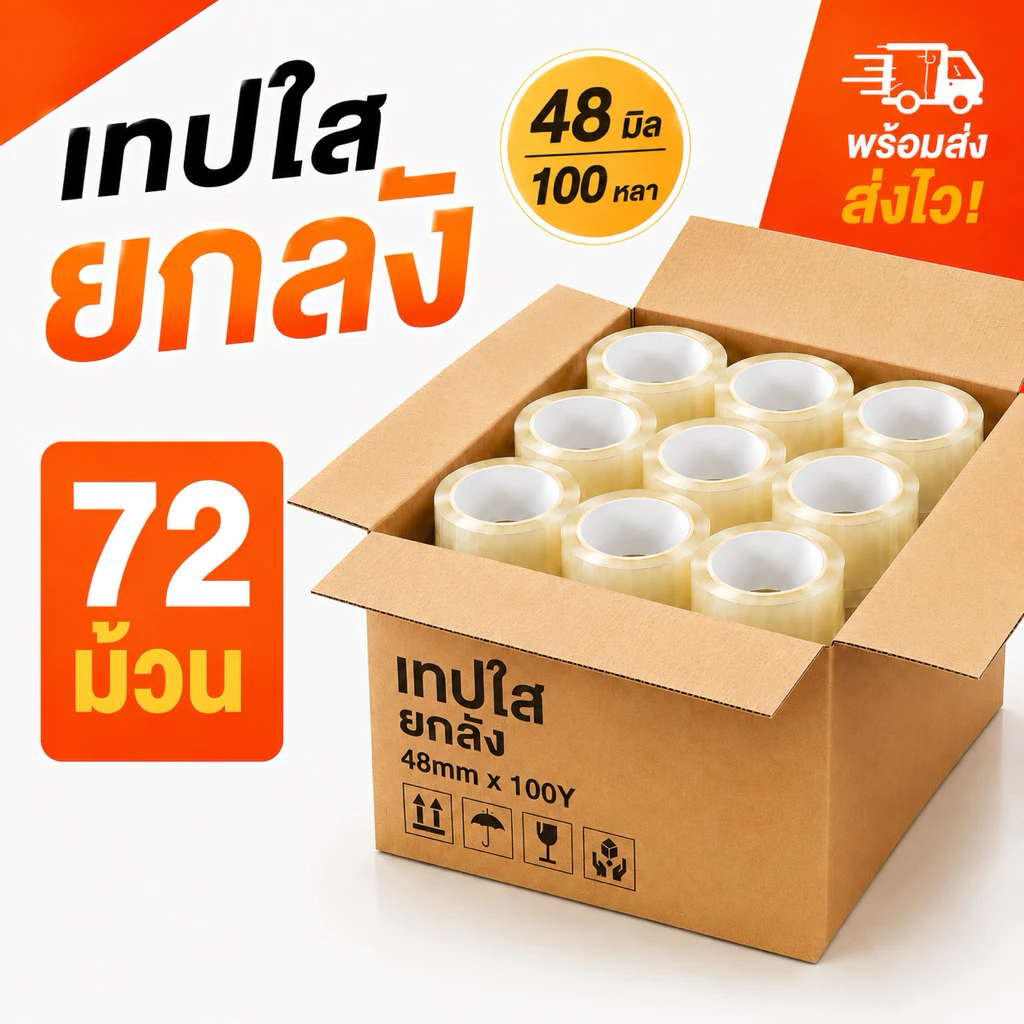 ถูกสุด!! ราคาส่ง [ยกลัง 72 ม้วน] เทปใส 40 ไมครอน 100 หลา หน้ากว้าง 2 นิ้วเทปแพ๊คของความหนาพอดี ประหยัดต้นทุน