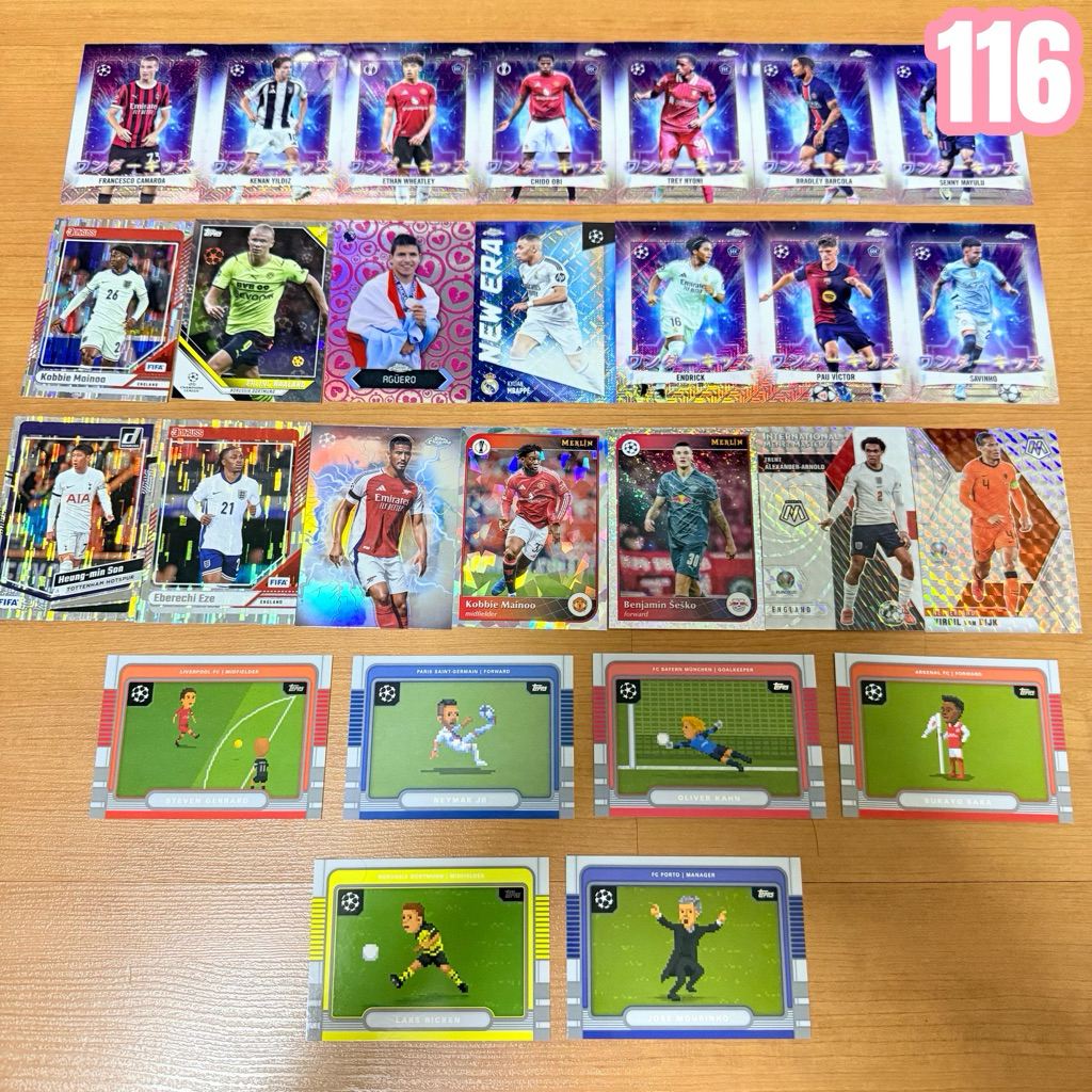 การ์ดสะสมฟุตบอล Saka Neymar Gerrard Mourinho Endrick Mbappe Aguero Haaland Mainoo Son ดาวดังและ RC อีกมากมาย