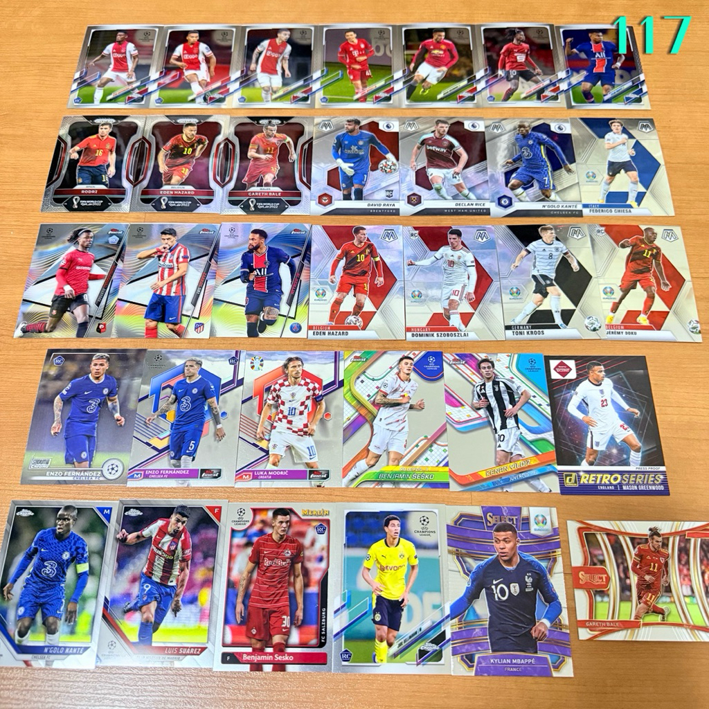 การ์ดสะสมฟุตบอล การ์ดปีเก่า หายาก RCนักเตะดัง JUDE RICE KANTE SUAREZ NEYMAR SZOBOSZLAI HAZARD BALE ENZO MBAPPE MODRIC