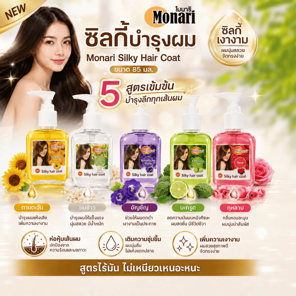 Monari ซิลกี้บำรุงผม Silky Hair Coat 85 มล. สูตรไร้มัน ไม่เหนียวเหนอะหนะ มี 5 สูตร
