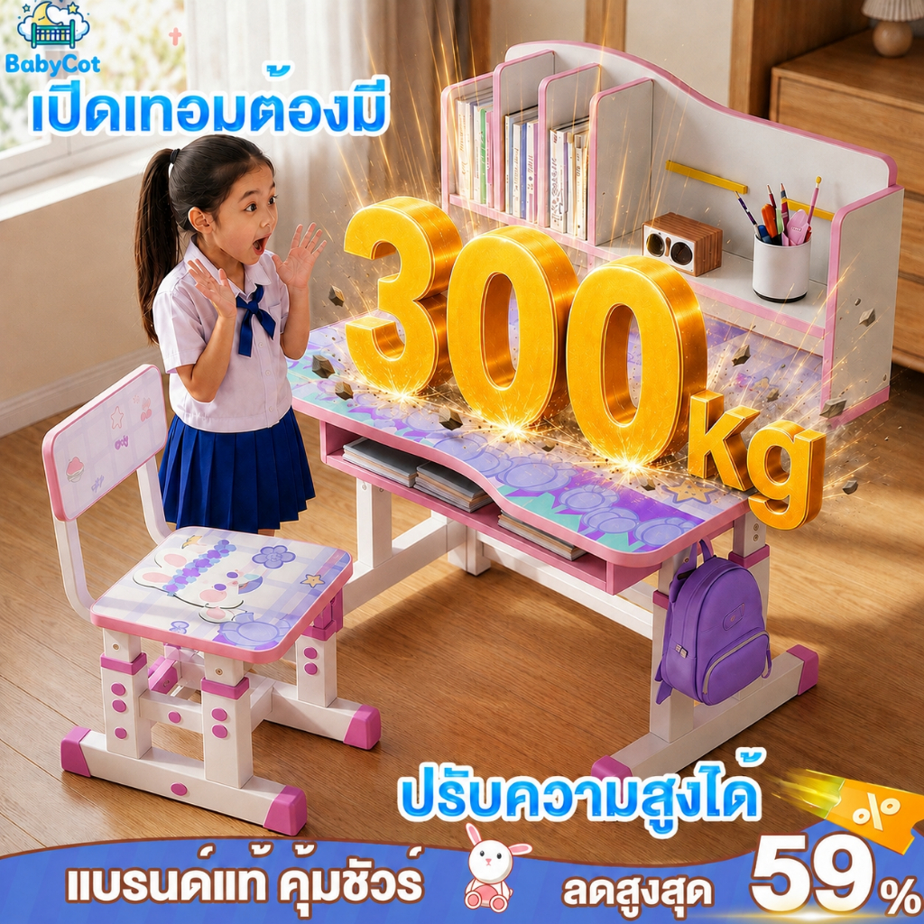โต๊ะเรียน เปิดเทอม ต๊ะเขียนหนังสือเด็ก โต๊ะเขียนหนังสือเด็ก 70/80CM โต๊ะทำงานนักเรียน ปรับความสูงได้