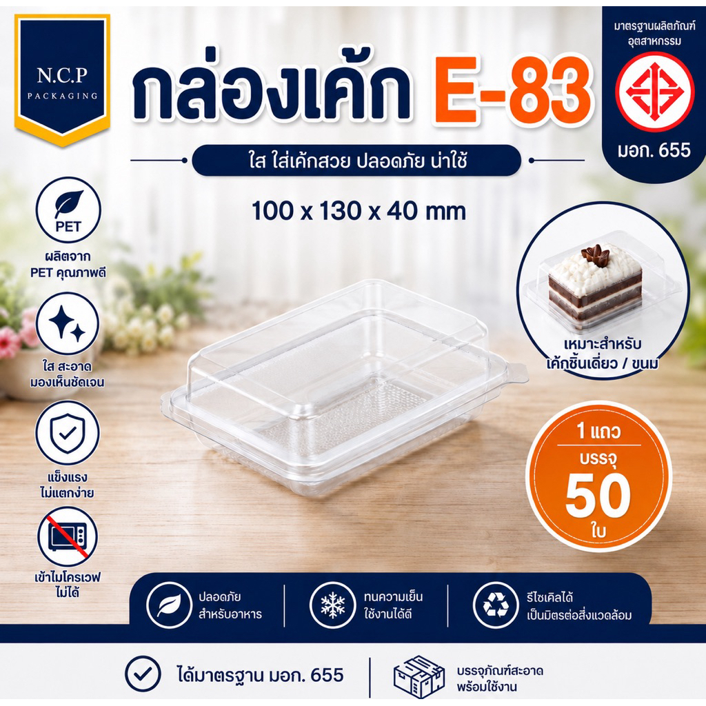 กล่องเบเกอรี่ใสแซนวิช/ใส่ขนม E-83 1แพค50ใบ