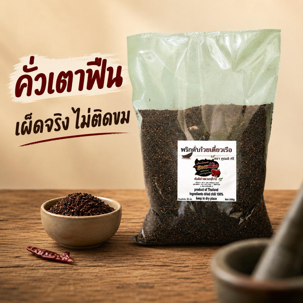 พริกป่นดำ 5 กก. เผ็ด หอมมาก คั่วใหม่ ร้านก๋วยเตี๋ยวใช้เยอะ (ดำถุง5)