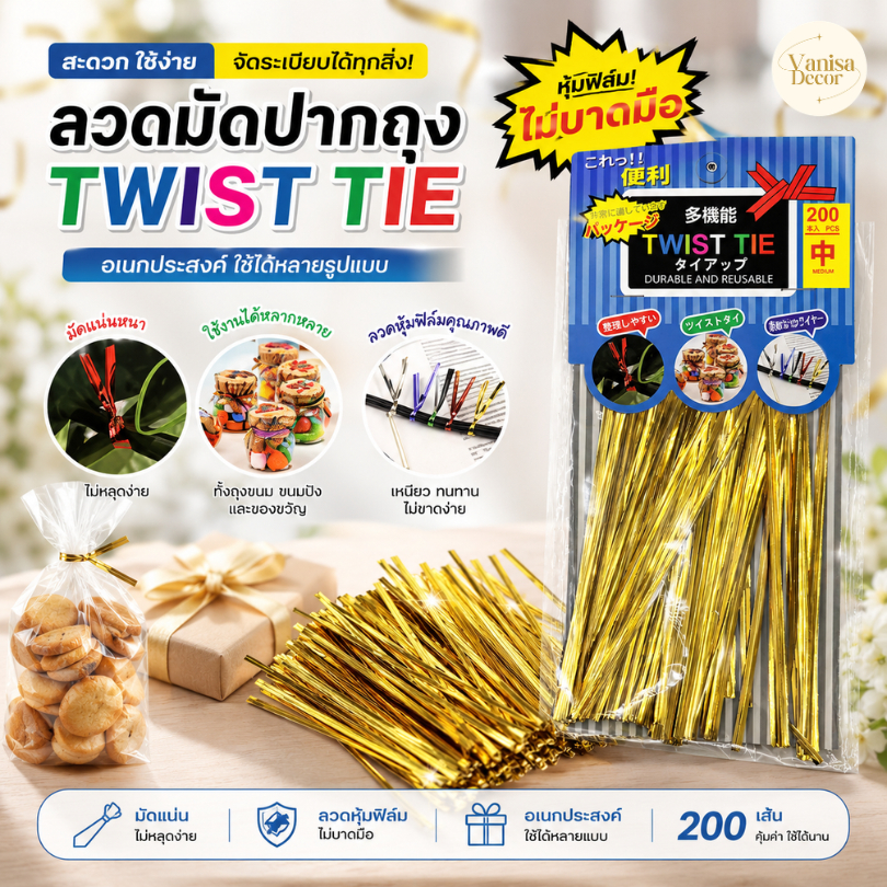 ลวดสีมัดปากถุง 1 แพ็ค 200 ชิ้น ยาว 15cm.TS-25983 ลวดมัดถุง ลวดพับเหรียญ ลวดสีริบบิ้นลวดลวดห่อเหรียญโปรยทาน ลวดแฟนซี DIY