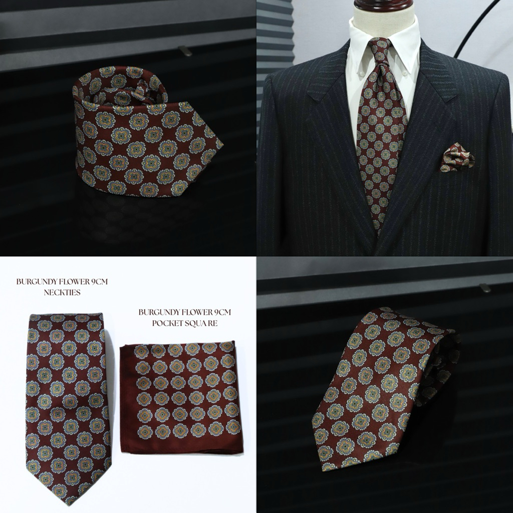 Burgundy necktie เนคไทด์สีแดงเบอกันดี 9cm silk