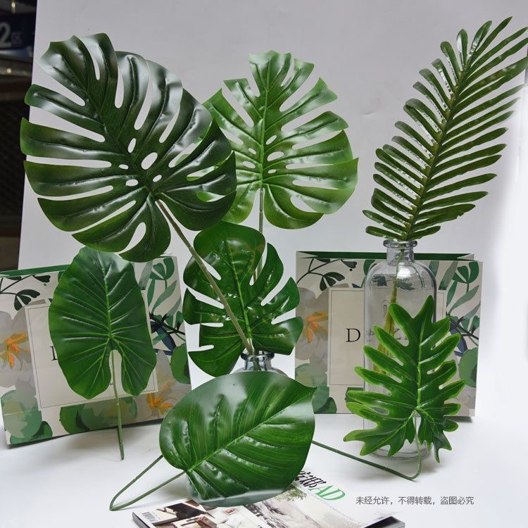 ใบไม้ประดิษฐ์ DIY จําลอง ใบปาล์ม เฟิร์น เต่า  สีเขียว สีทอง สไตล์ฮาวาย สําหรับตกแต่งปาร์ตี้วันเกิด