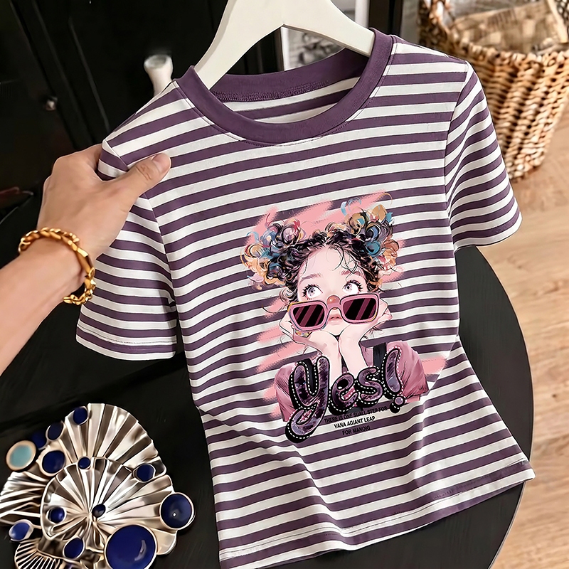 เสื้อยืดแฟชั่นฤดูร้อนสำหรับผู้หญิง เสื้อเชิ้ตลายทาง ไซส์ M-3XL มีหลายสีให้เลือก รองรับการเก็บเงินปลายทาง