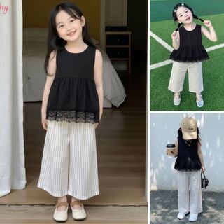 Hanababywear เซตเสื้อระบายลูกไม้สุดหรู+กางเกงลายทาง เรียบง่ายแต่น่ารักเกินต้าน K5125602